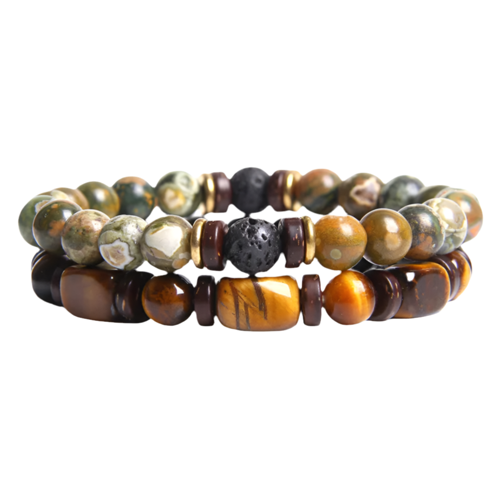 Bracelet Pierres EVAN kaki/ambre